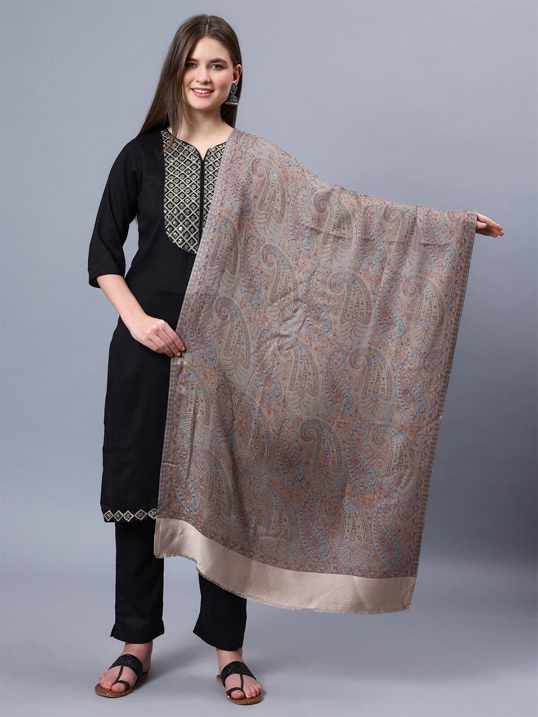 

Aditi Wasan Paisley Woven Design Shawl, Grey
