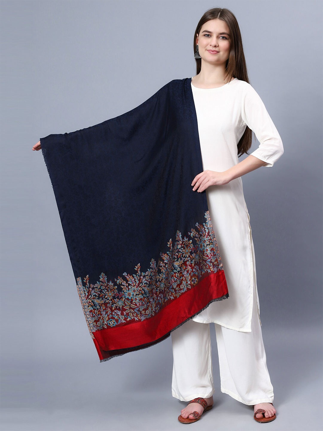 

Aditi Wasan Floral Woven Design Shawl, Navy blue