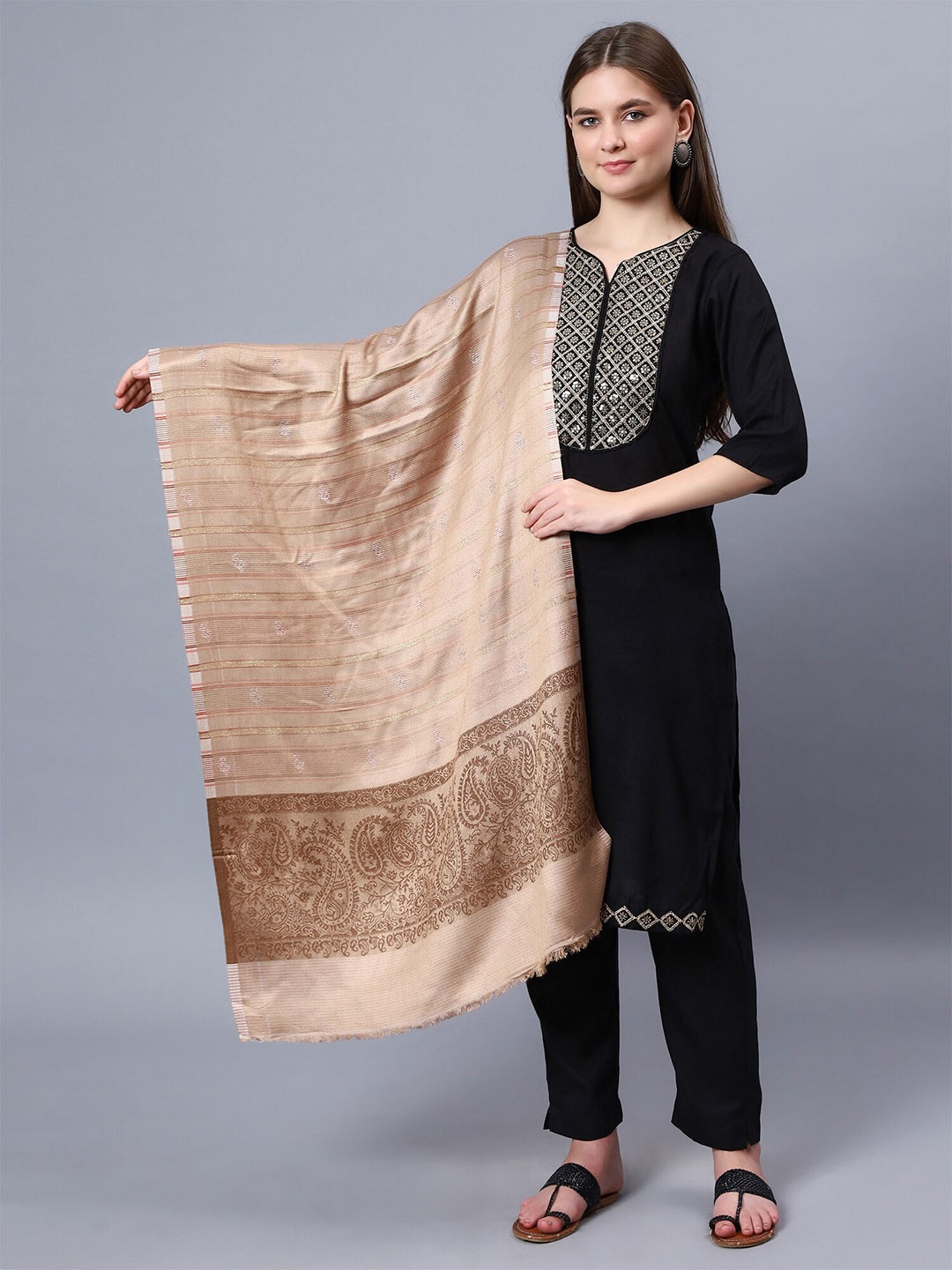 

Aditi Wasan Ethnic Motifs Woven Design Shawl, Brown