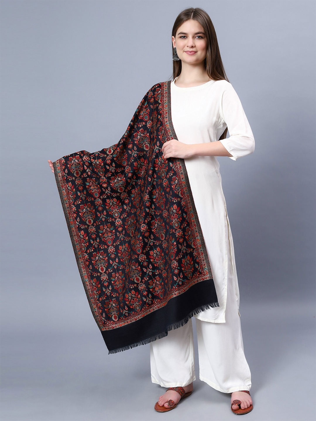 

Aditi Wasan Floral Woven Design Shawl, Black