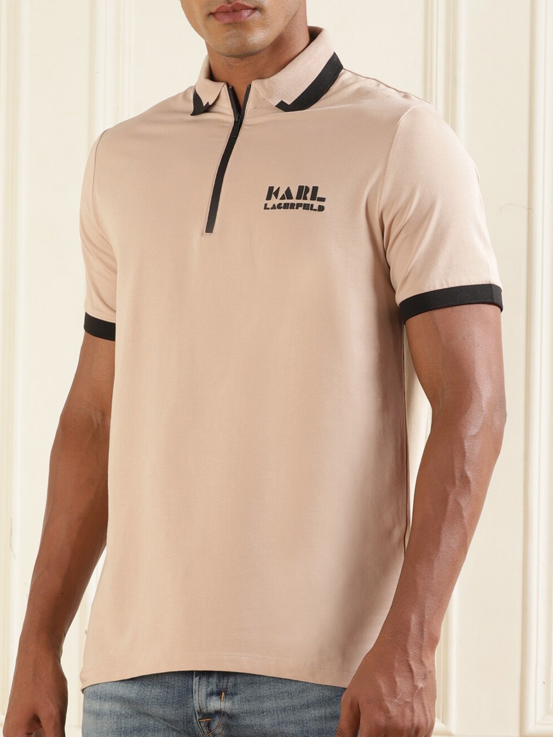 

Karl Lagerfeld Polo Collar Short Sleeves Regular T-shirt, Beige