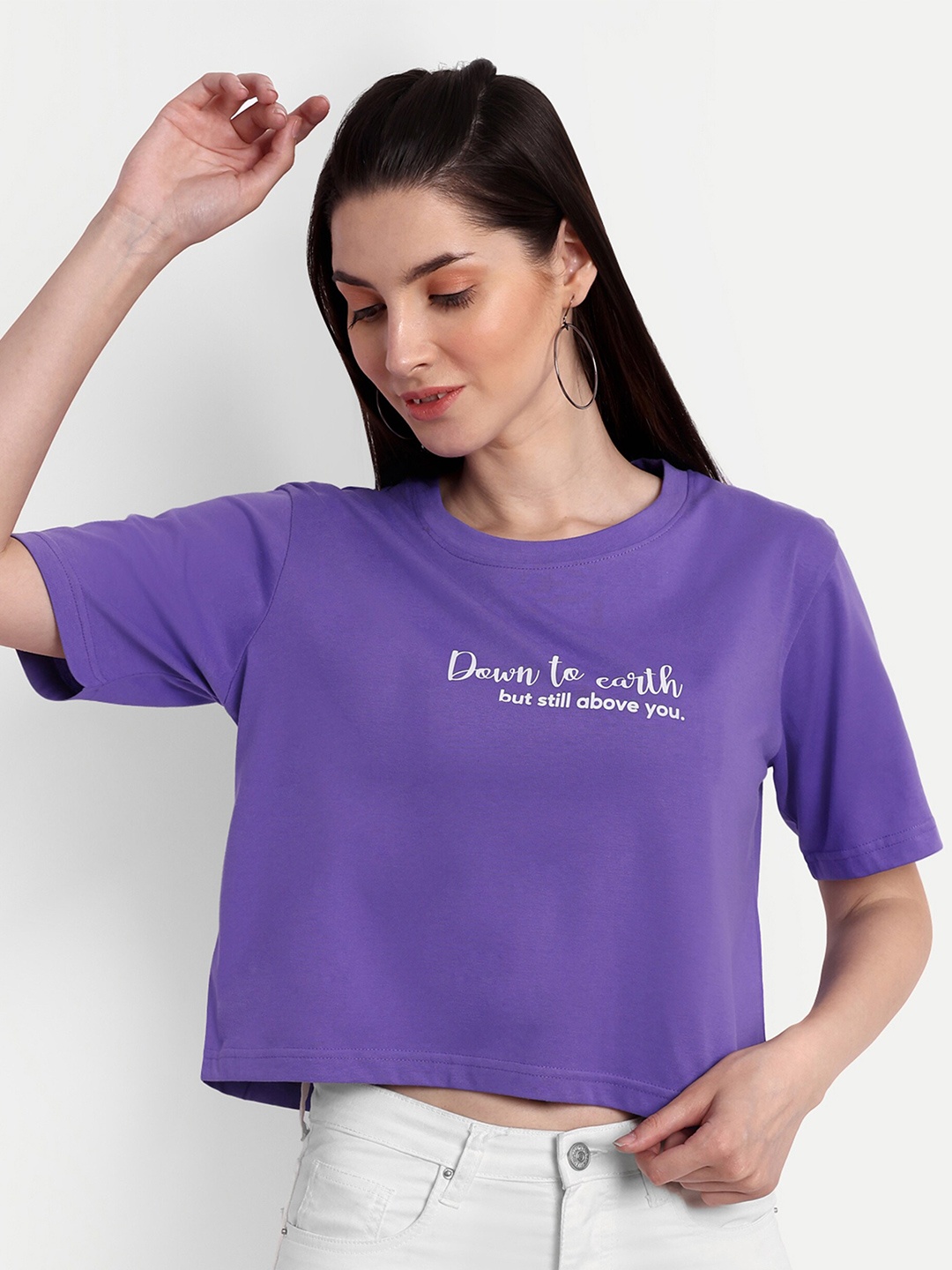 

VISO Typography Printed Cotton Oversized T-shirt, Purple