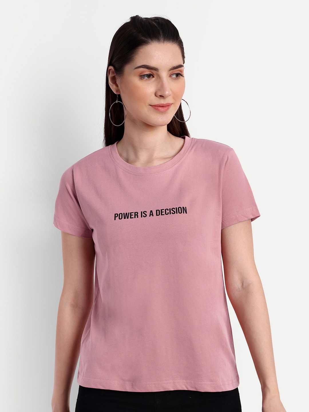

VISO Typography Printed Round Neck Cotton T-shirt, Pink