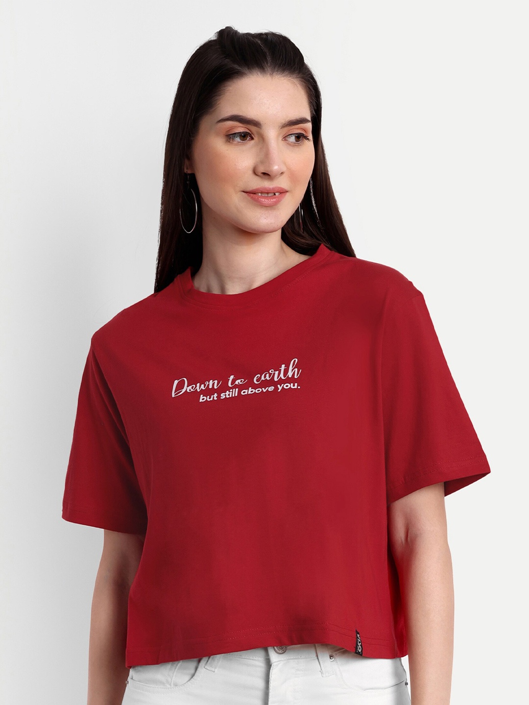 

VISO Typography Printed Oversized Cotton T-shirt, Red