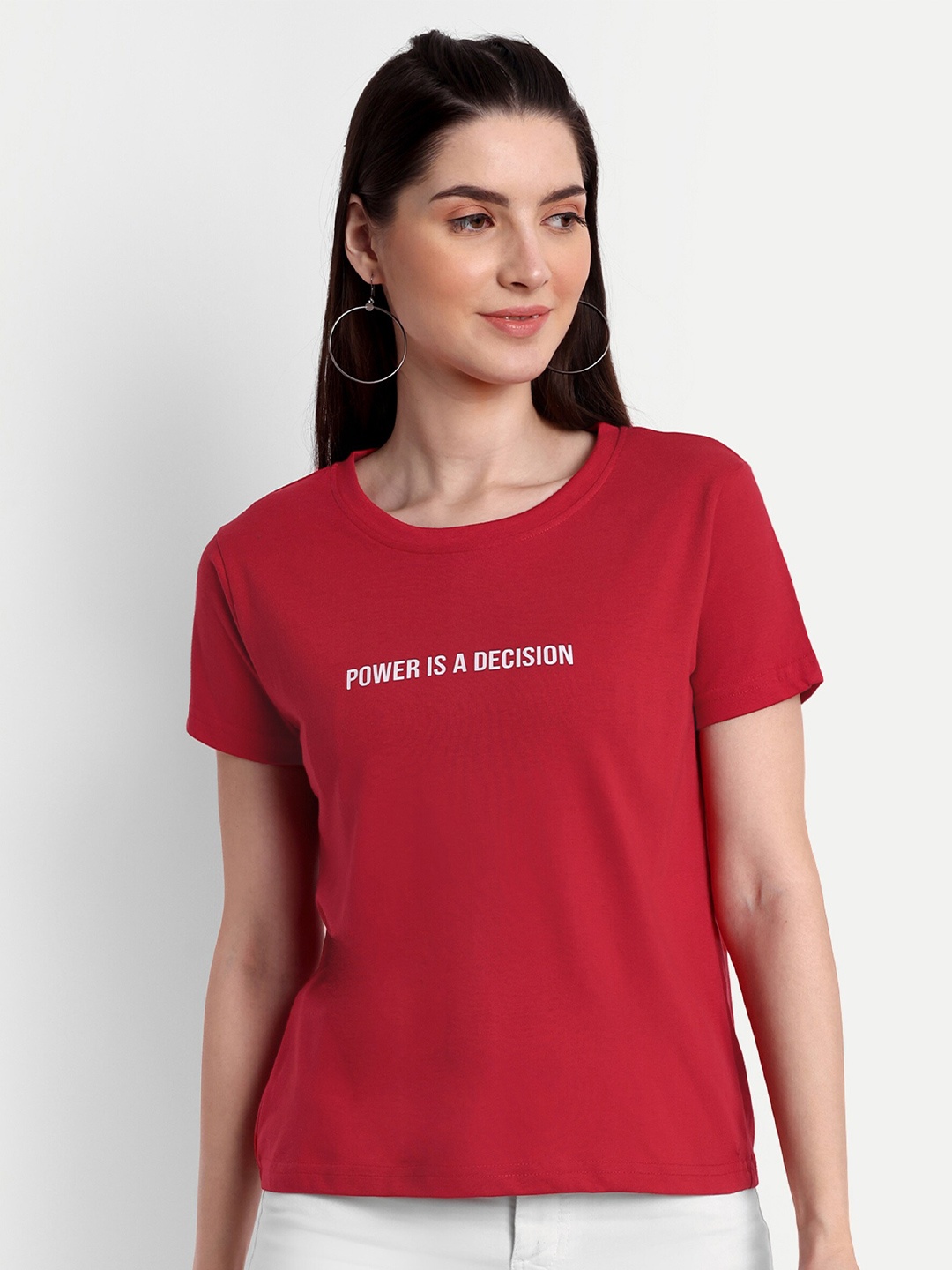 

VISO Typography Printed Round Neck Cotton T-shirt, Red