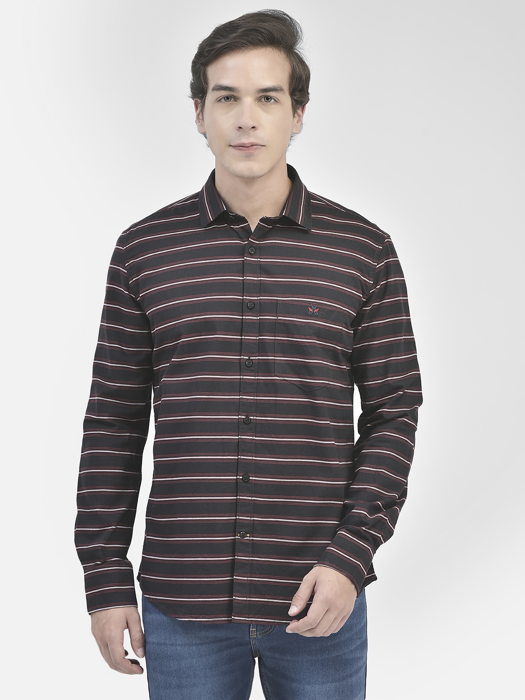 

Crimsoune Club Classic Slim Fit Horizontal Stripes Cotton Casual Shirt, Black