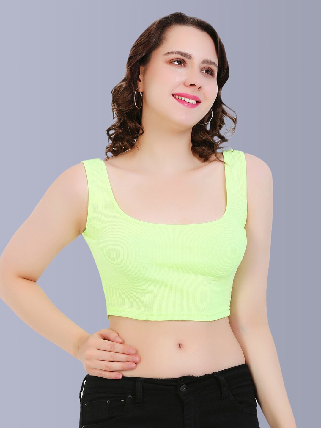

Fasha Square Neck Bralette Crop Top, Lime green