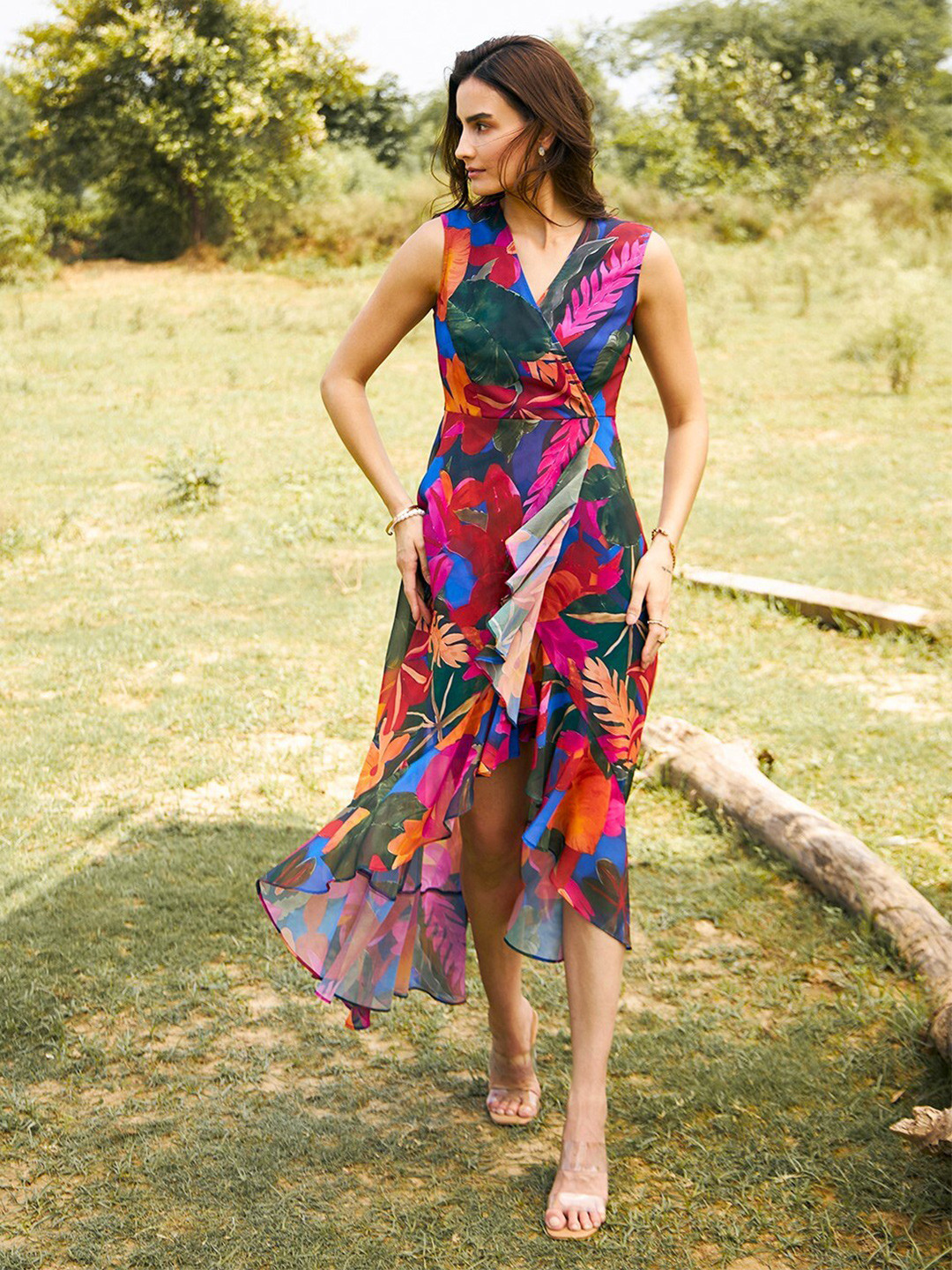 

MABISH by Sonal Jain Floral Printed Georgette Dress, Green
