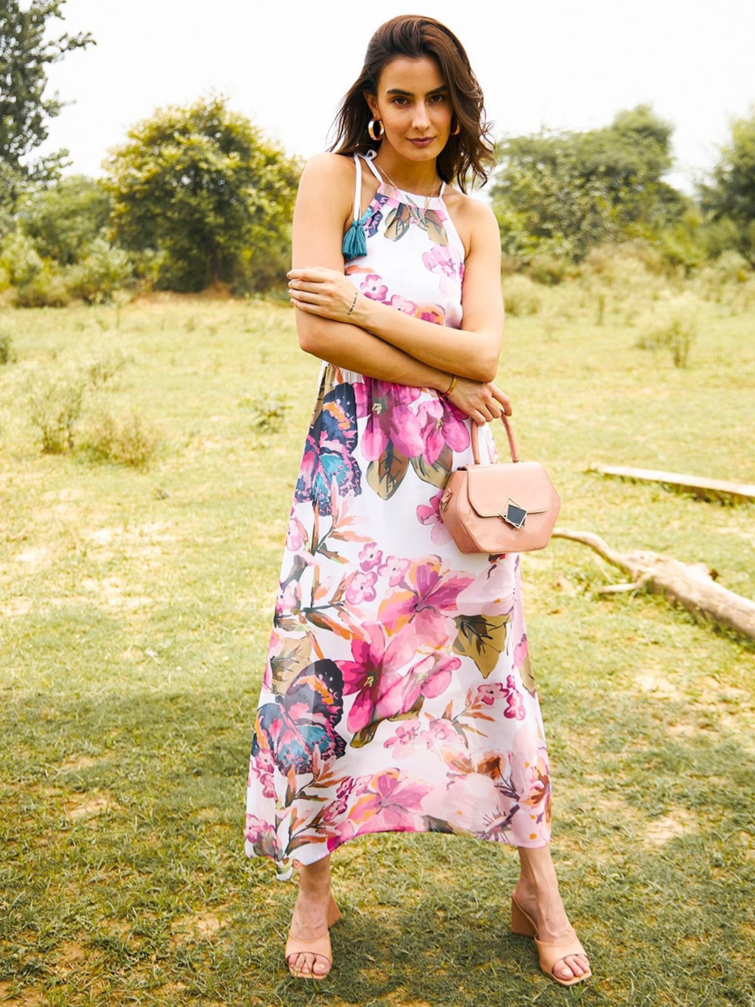

MABISH by Sonal Jain Floral Printed Shoulder Straps Georgette Maxi Dress, Multi