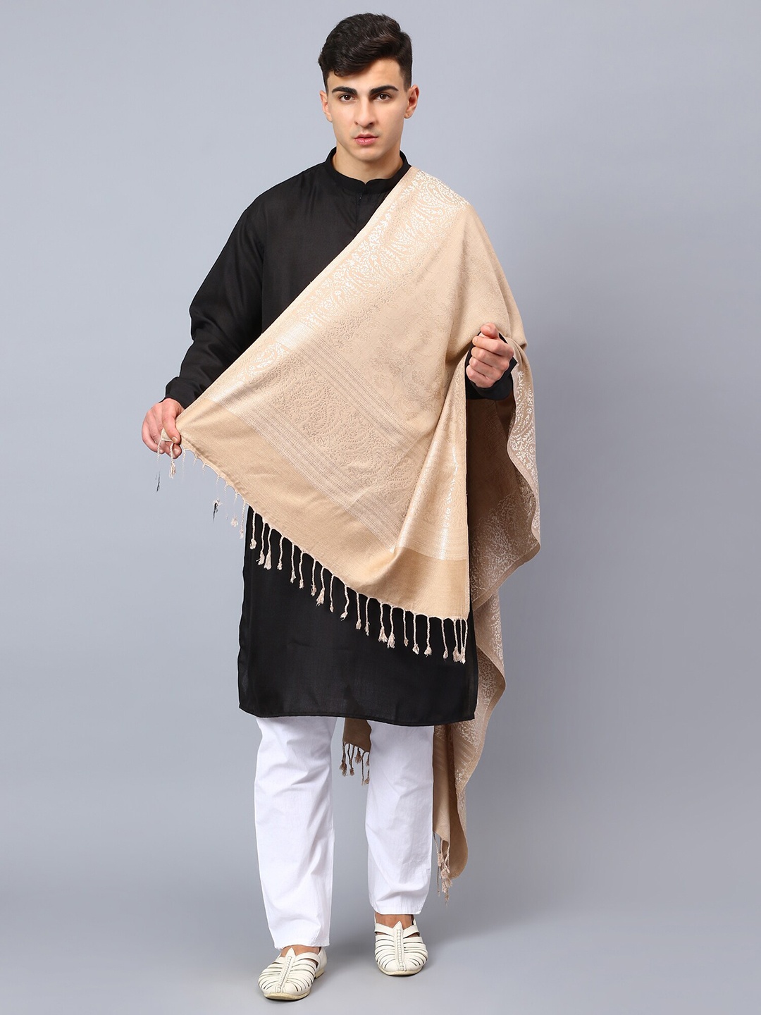

Aditi Wasan Men Woven Design Shawl, Brown