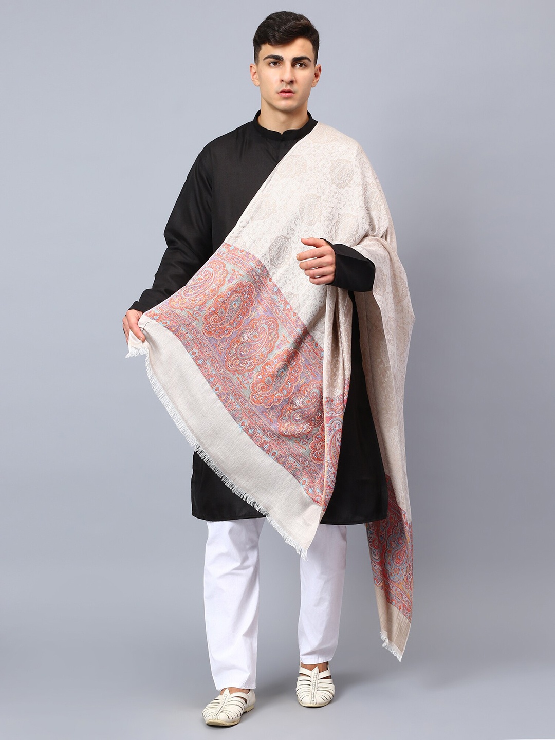 

Aditi Wasan Men Woven Design Shawl, Beige