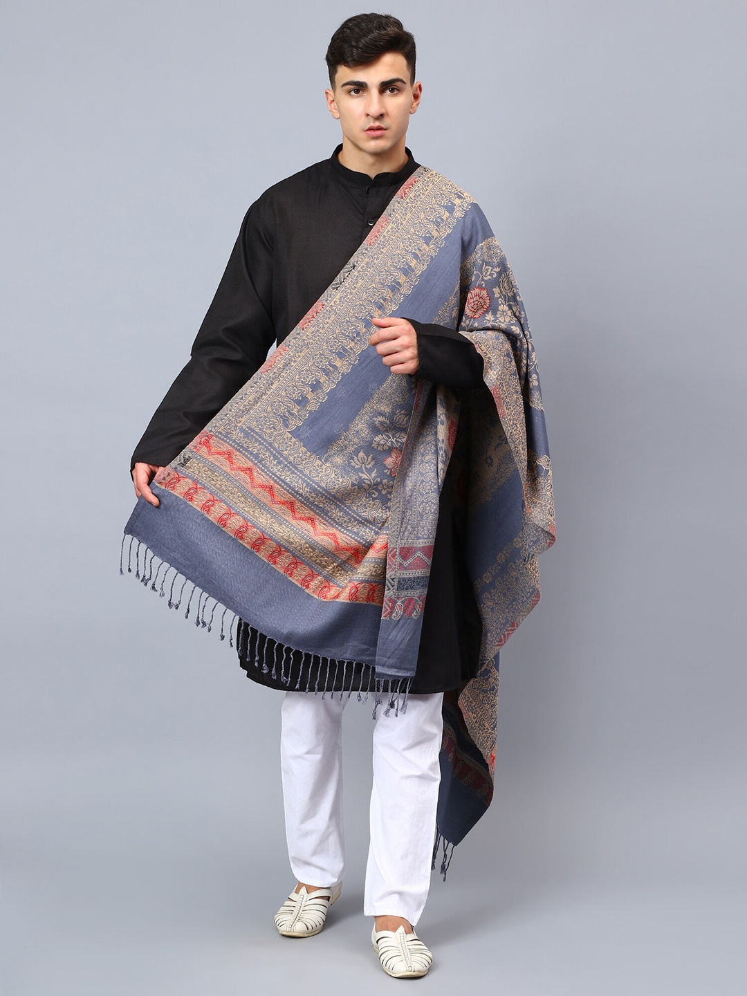 

Aditi Wasan Men Woven Design Shawl, Grey