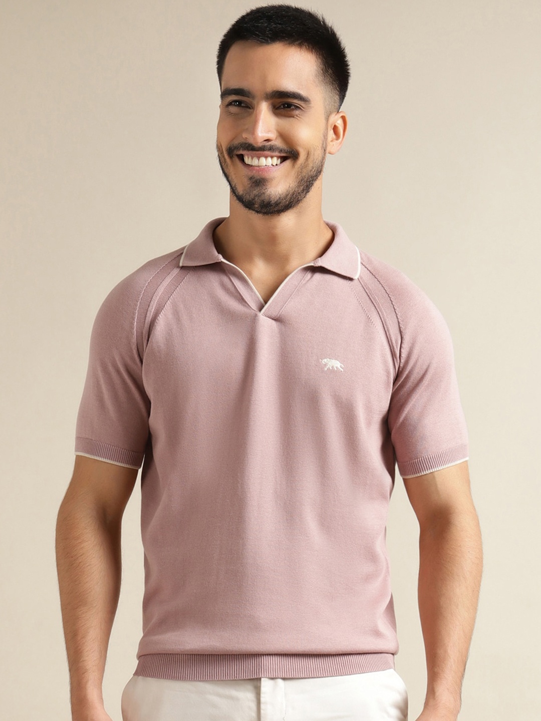 

Andamen Polo Collar Raglan Sleeves Cotton T-Shirt, Pink