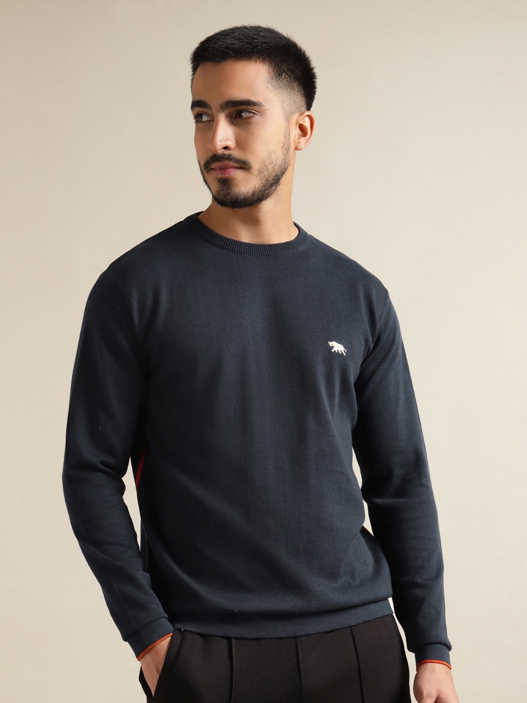 

Andamen Round Neck Cotton T-Shirt, Navy blue