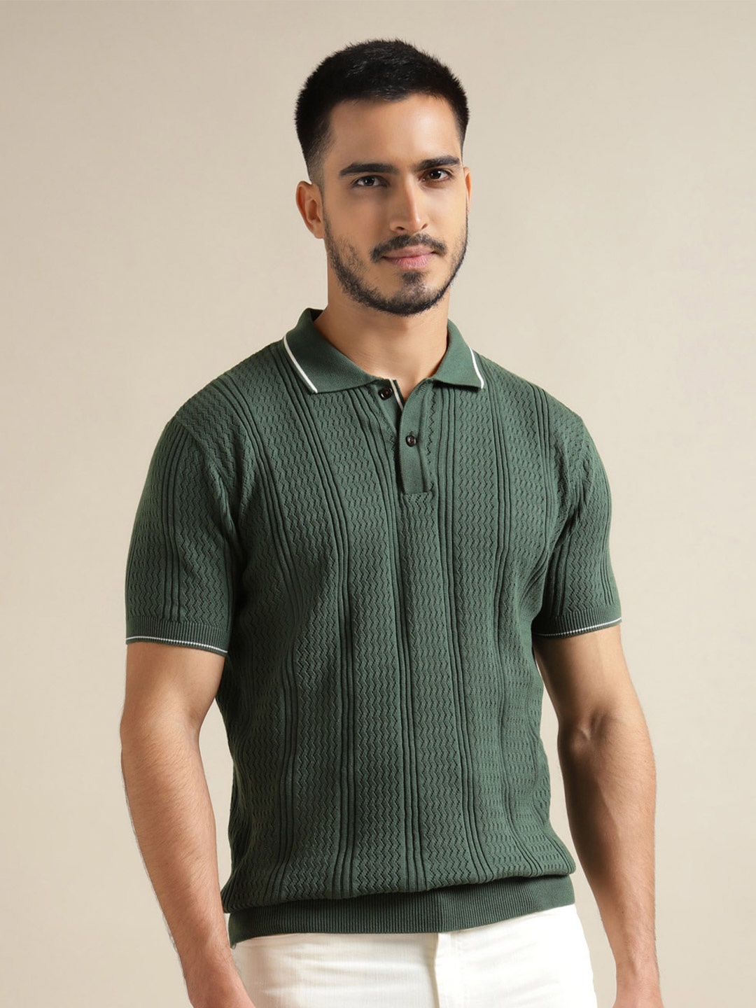 

Andamen Polo Collar Cotton T-Shirt, Olive