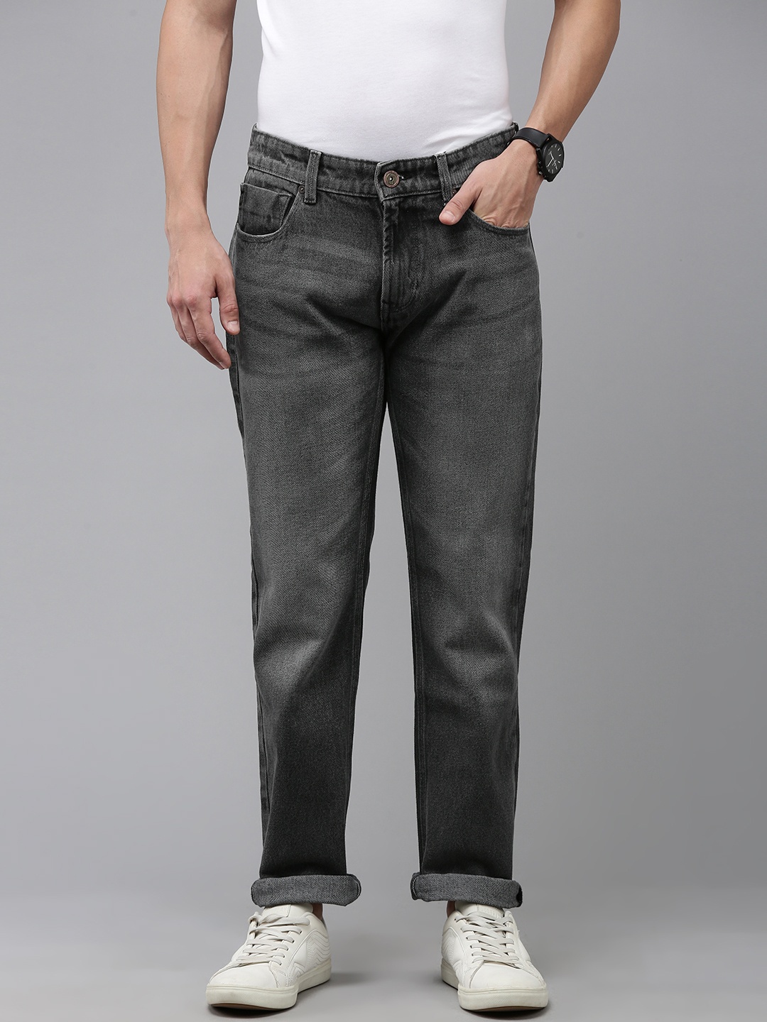 

SPYKAR Men Pure Cotton Ricardo Comfort Straight Fit Light Fade Jeans, Charcoal