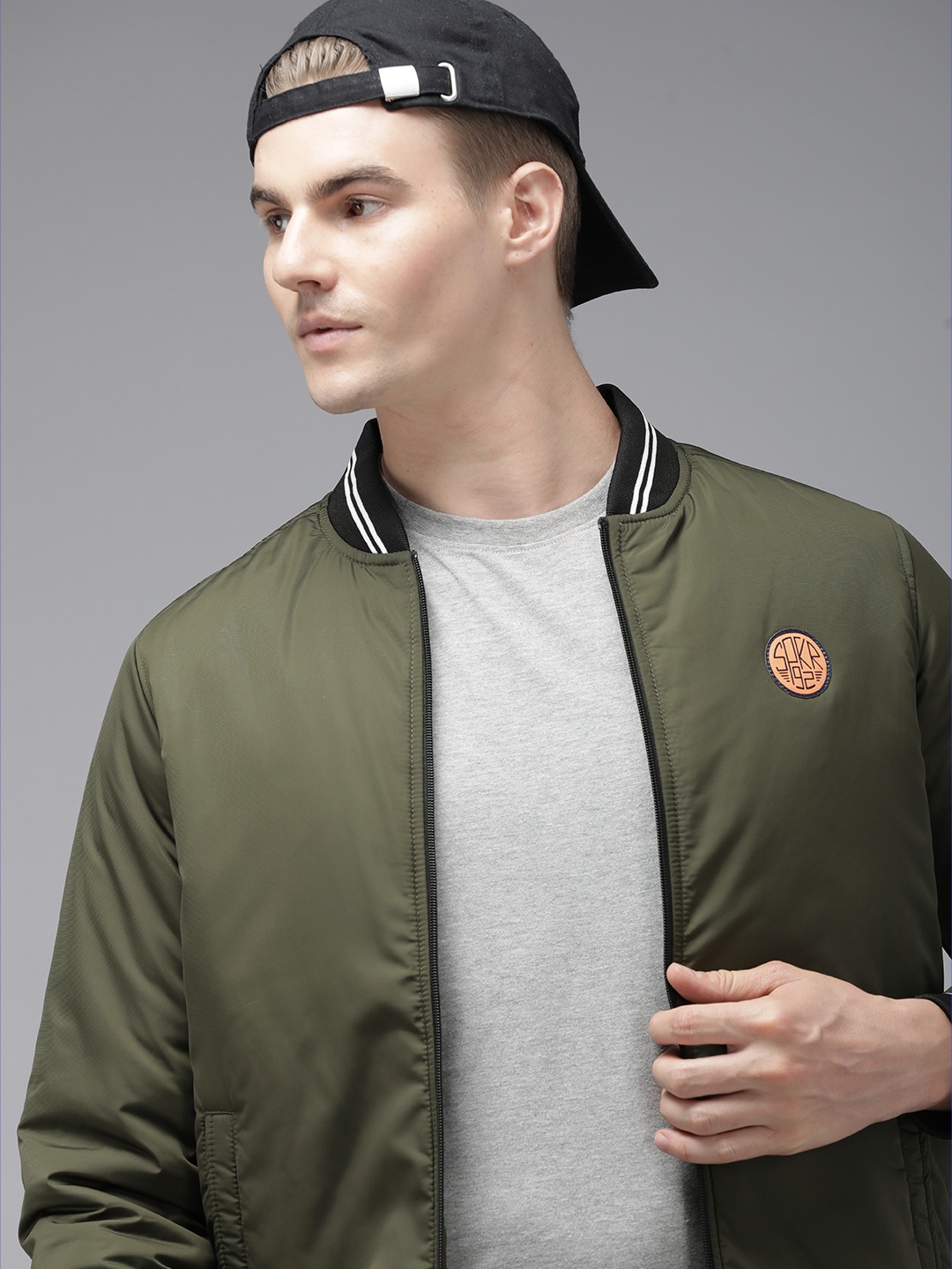 

SPYKAR Solid Lightweight Outdoor Varsity Jacket, Olive