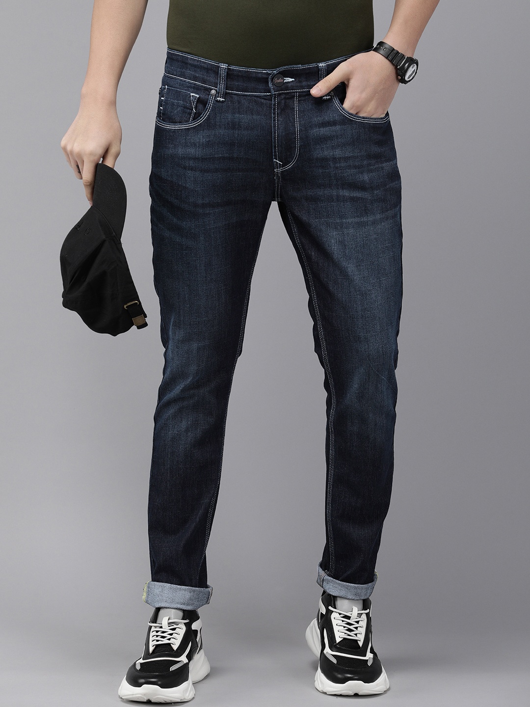 

SPYKAR Men Skinny Slim Fit Low-Rise Light Fade Stretchable Jeans, Navy blue