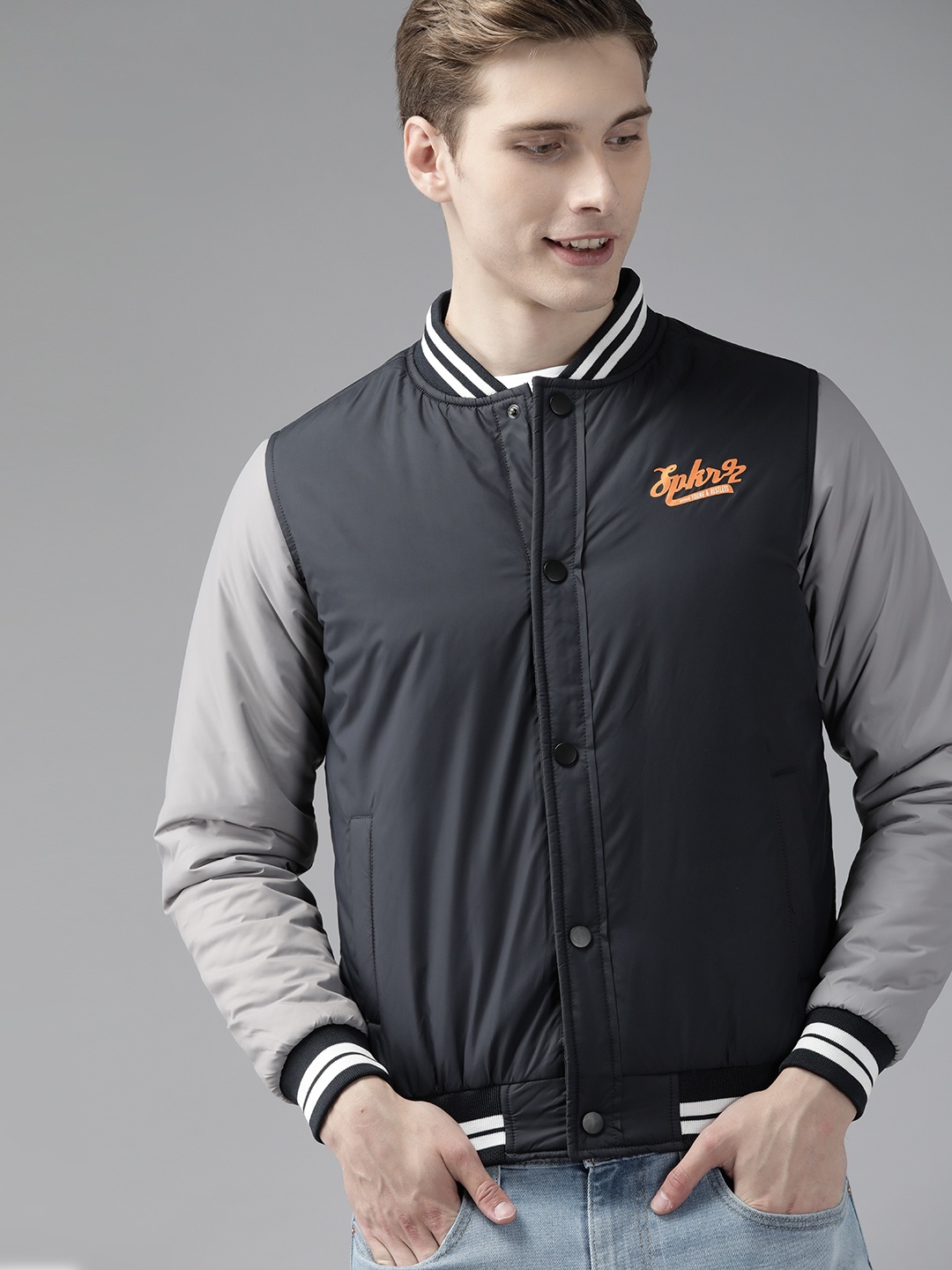 

SPYKAR Back Print Varsity Jacket, Navy blue