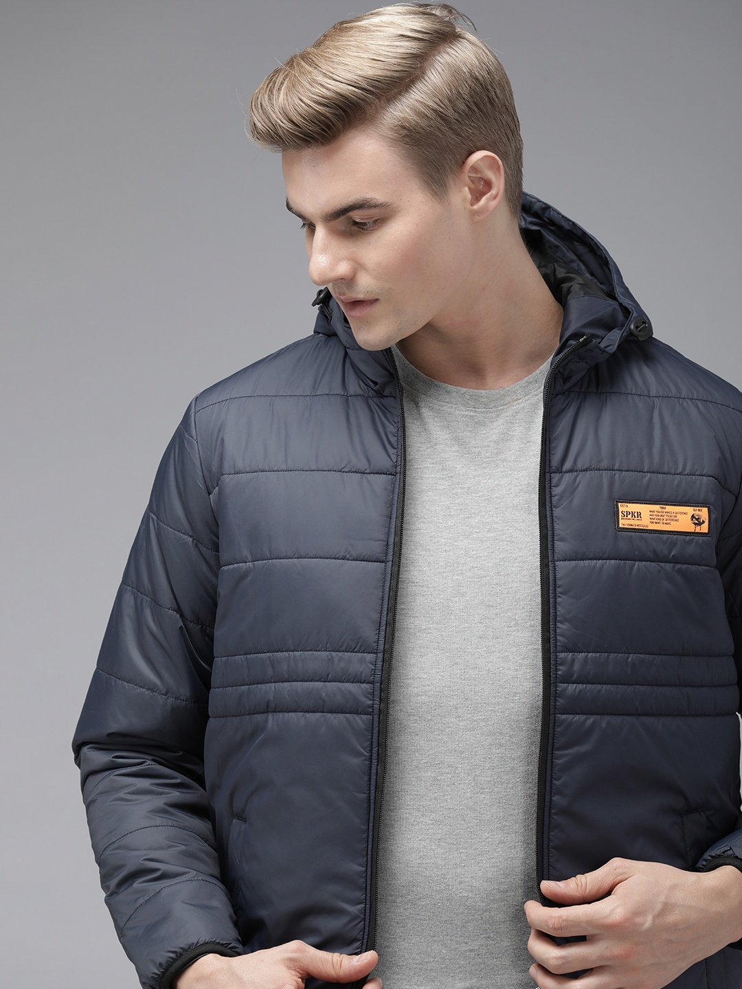 

SPYKAR Solid Insulator Outdoor Puffer Jacket, Navy blue