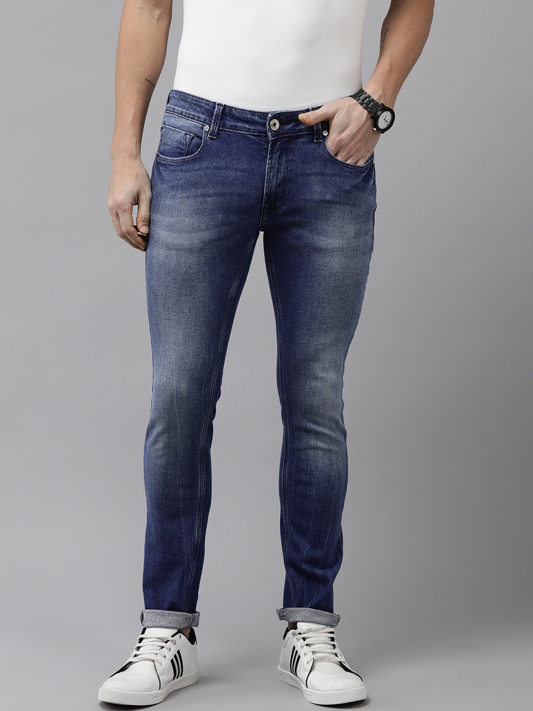 

SPYKAR Men Skinny Slim Fit Low-Rise Light Fade Stretchable Jeans, Blue