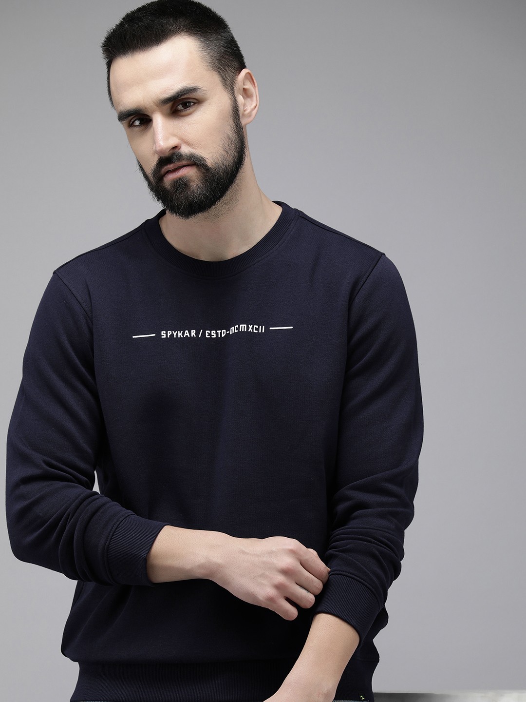 

SPYKAR Brand Logo Printed Pullover Sweatshirt, Navy blue