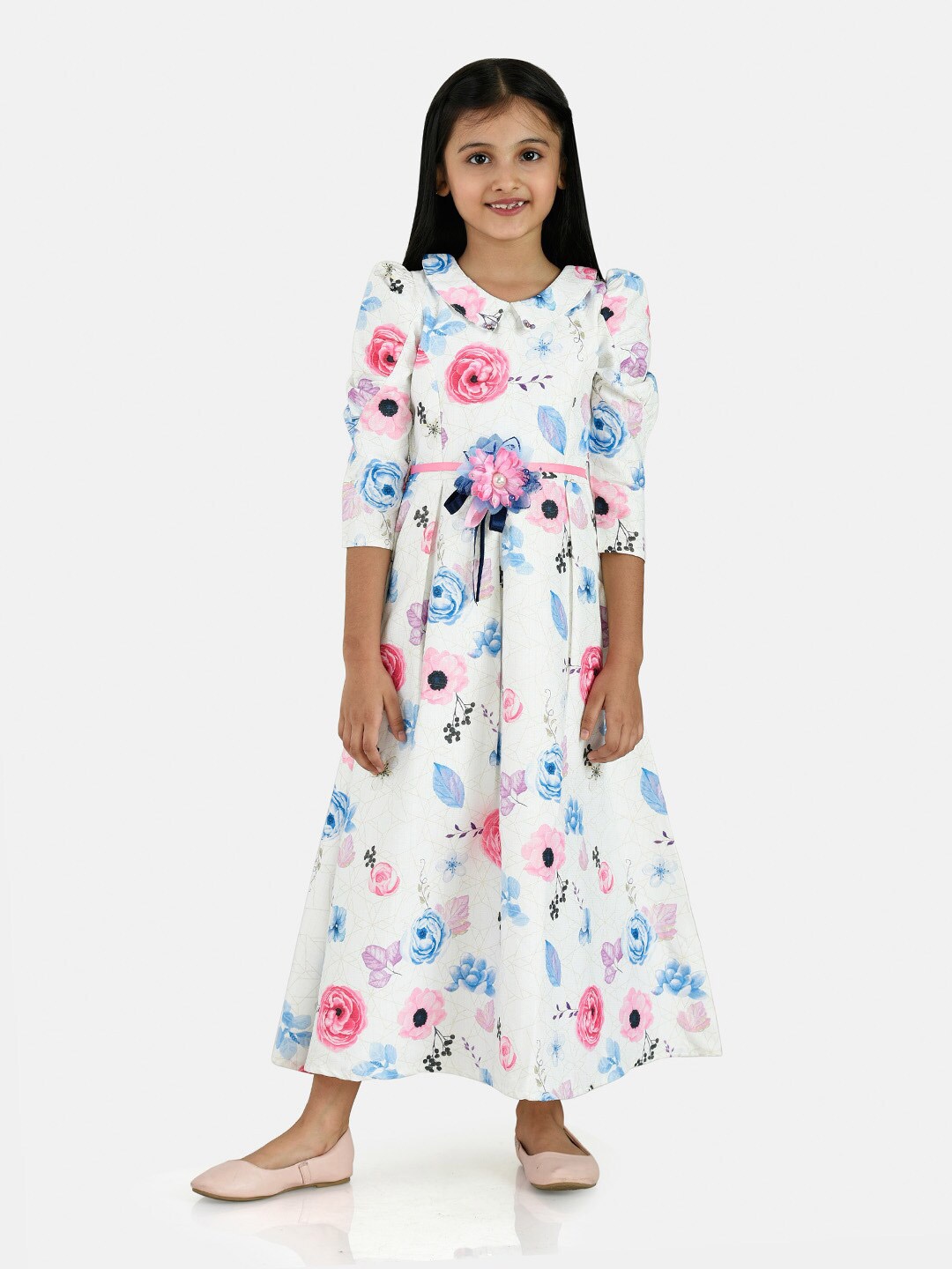 

Peppermint Girls Floral Printed Cotton Fit & Flare Maxi Dress, White