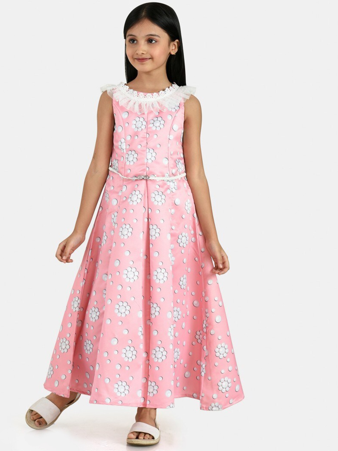 

Peppermint Girls Floral Printed Cotton A-Line Maxi Dress, Pink