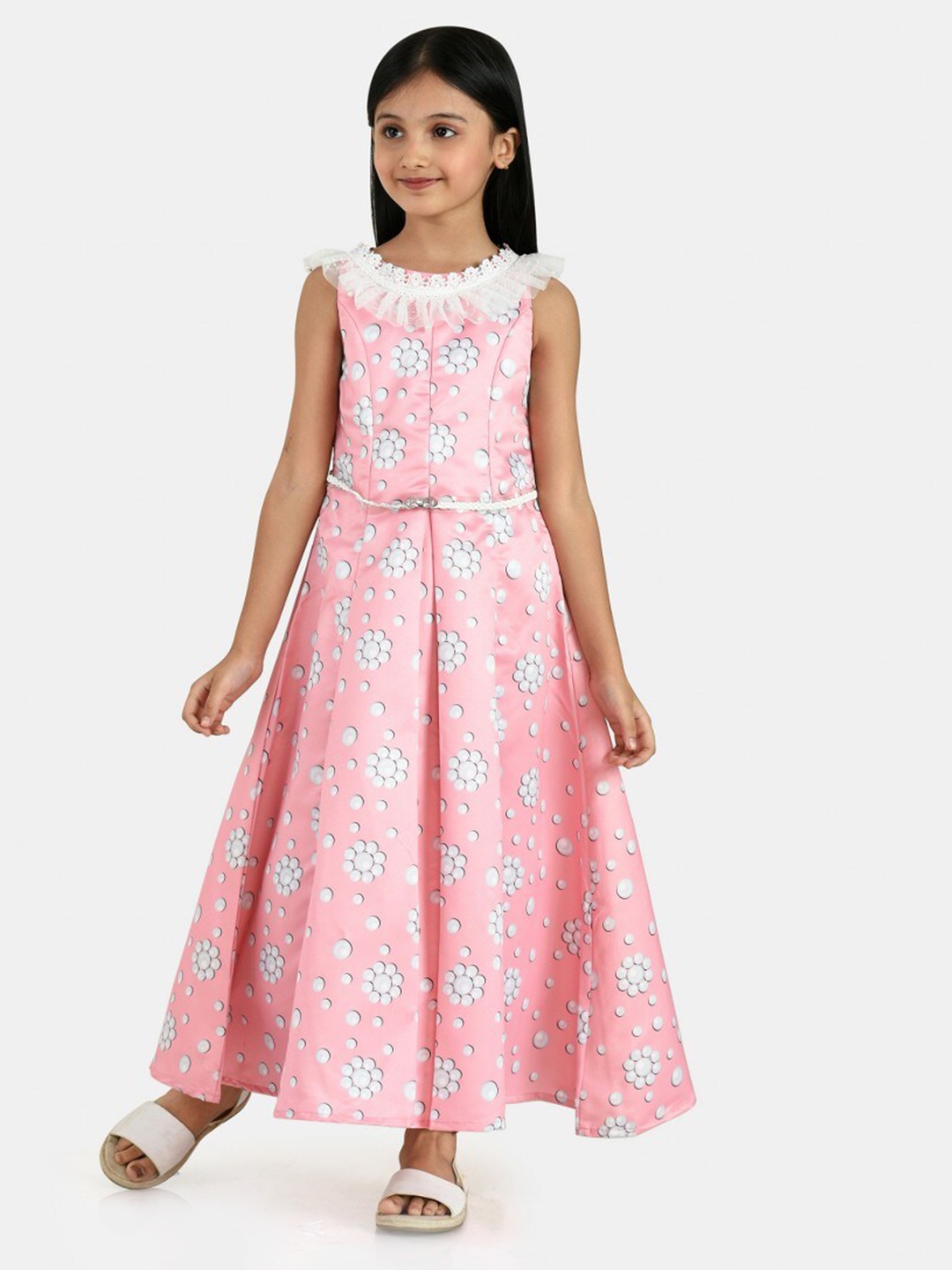 

Peppermint Girls Floral Printed A-Line Maxi Dress, Pink