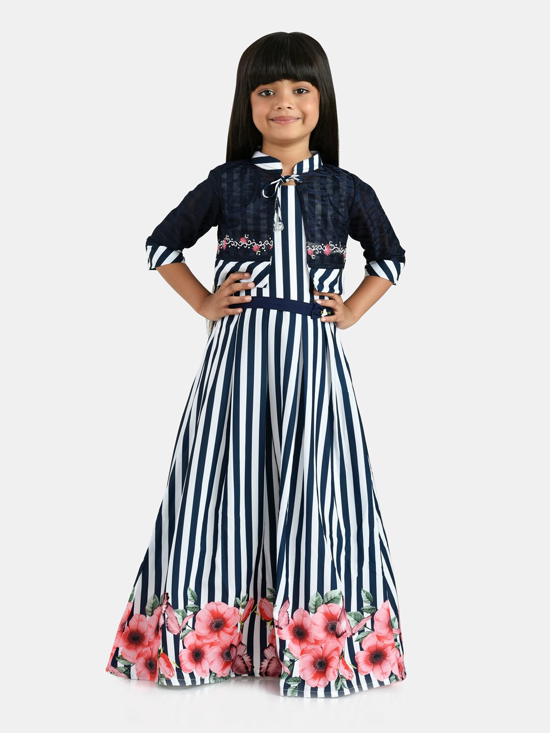 

Peppermint Girls Striped Cotton A-Line Maxi Dress, Navy blue