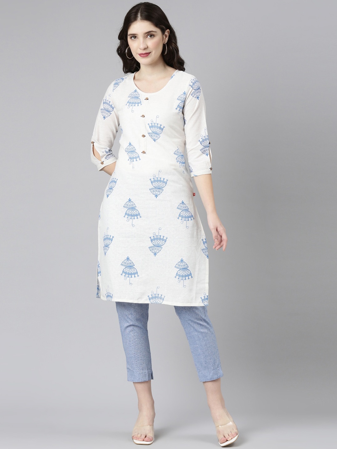 

Marcia Ethnic Motif Printed Straight Kurta, White