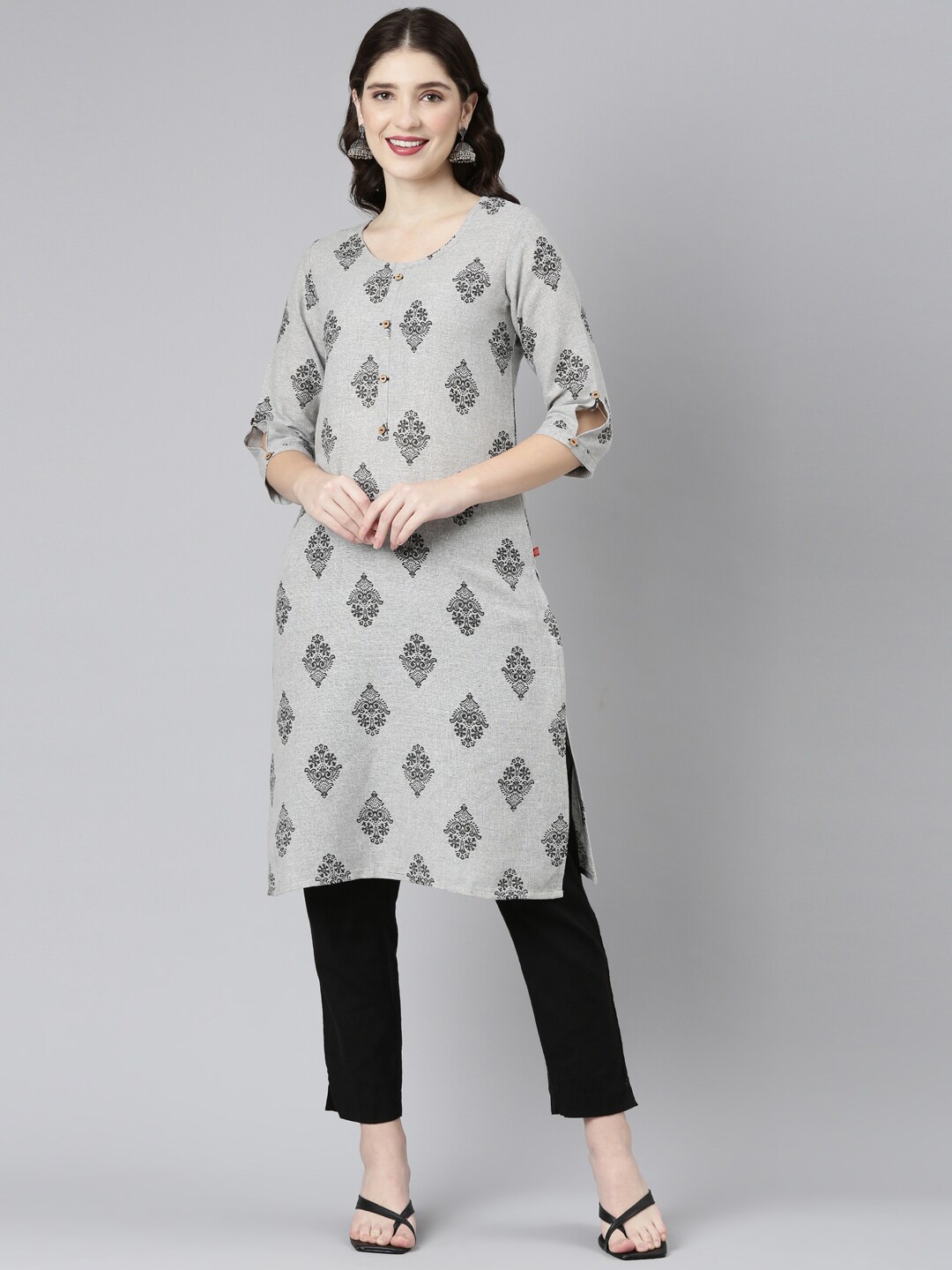 

Marcia Ethnic Motif Printed Straight Kurta, Grey