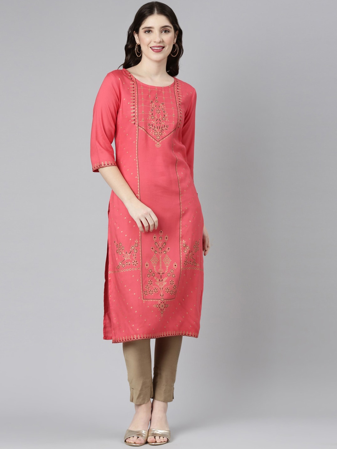 

Marcia Floral Printed Straight Kurta, Pink