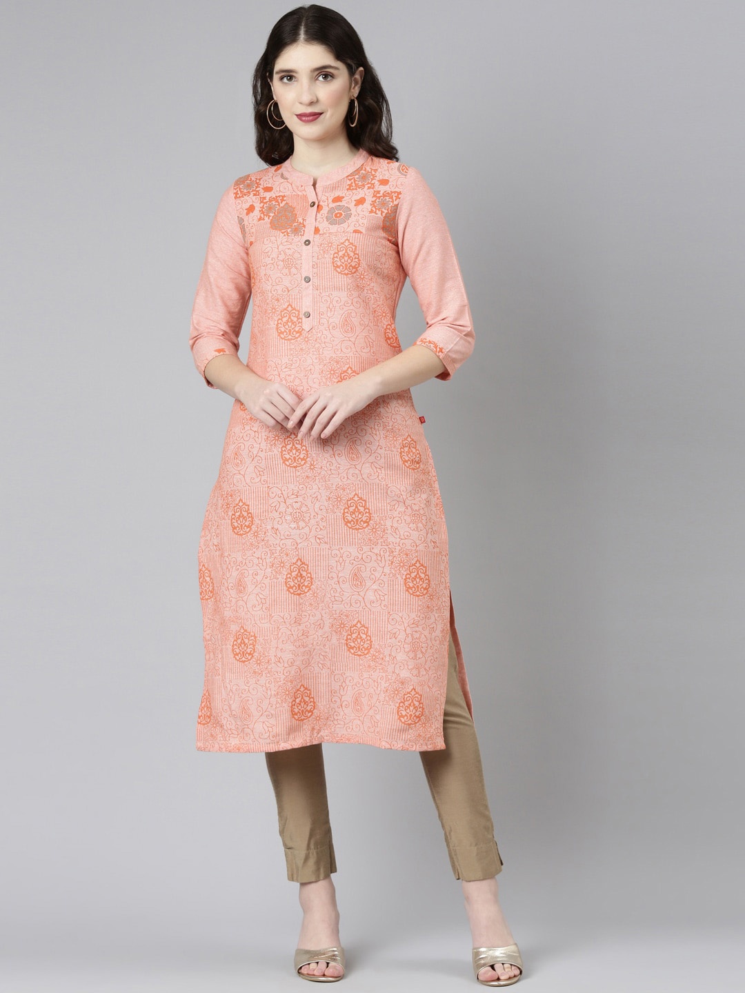 

Marcia Ethnic Motifs Printed Cotton Kurta, Peach
