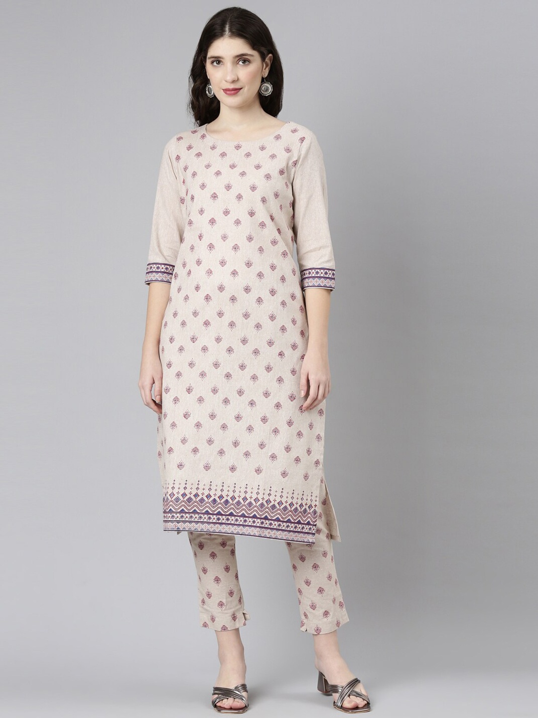

Marcia Ethnic Motifs Printed Pure Cotton Kurta with Trousers, Beige
