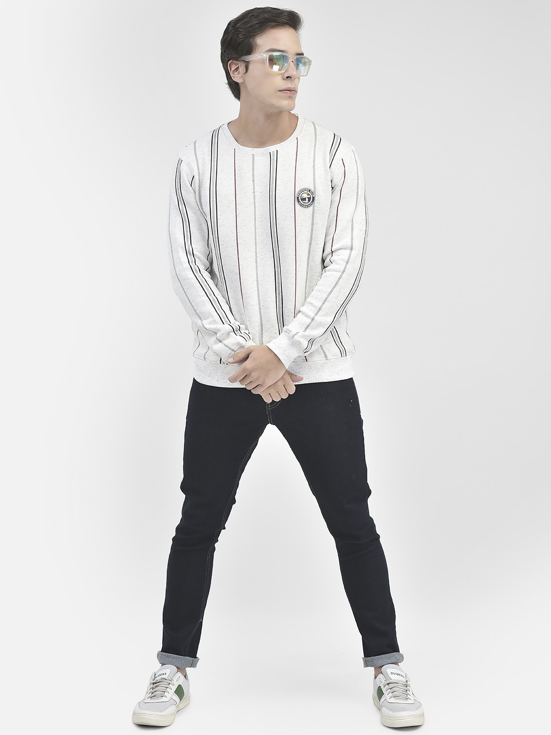 

Crimsoune Club Striped Pullover, White
