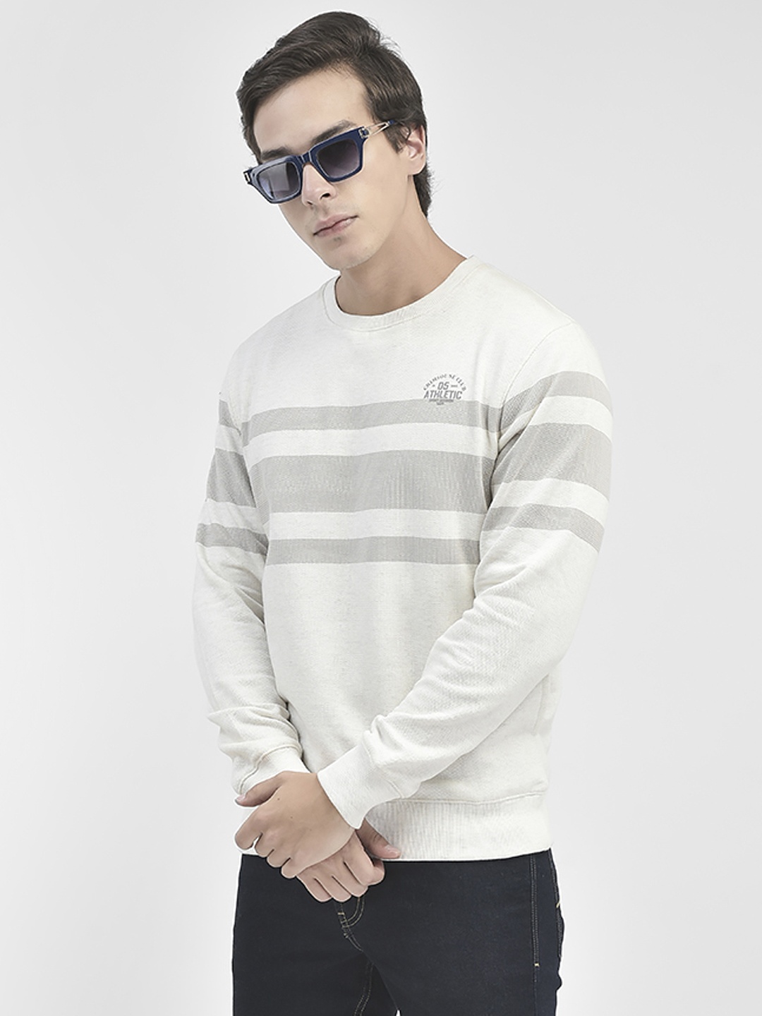 

Crimsoune Club Striped Long Sleeves Pullover, Grey