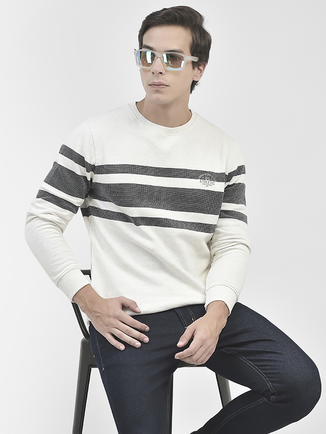 

Crimsoune Club Striped Long Sleeves Pullover, Navy blue