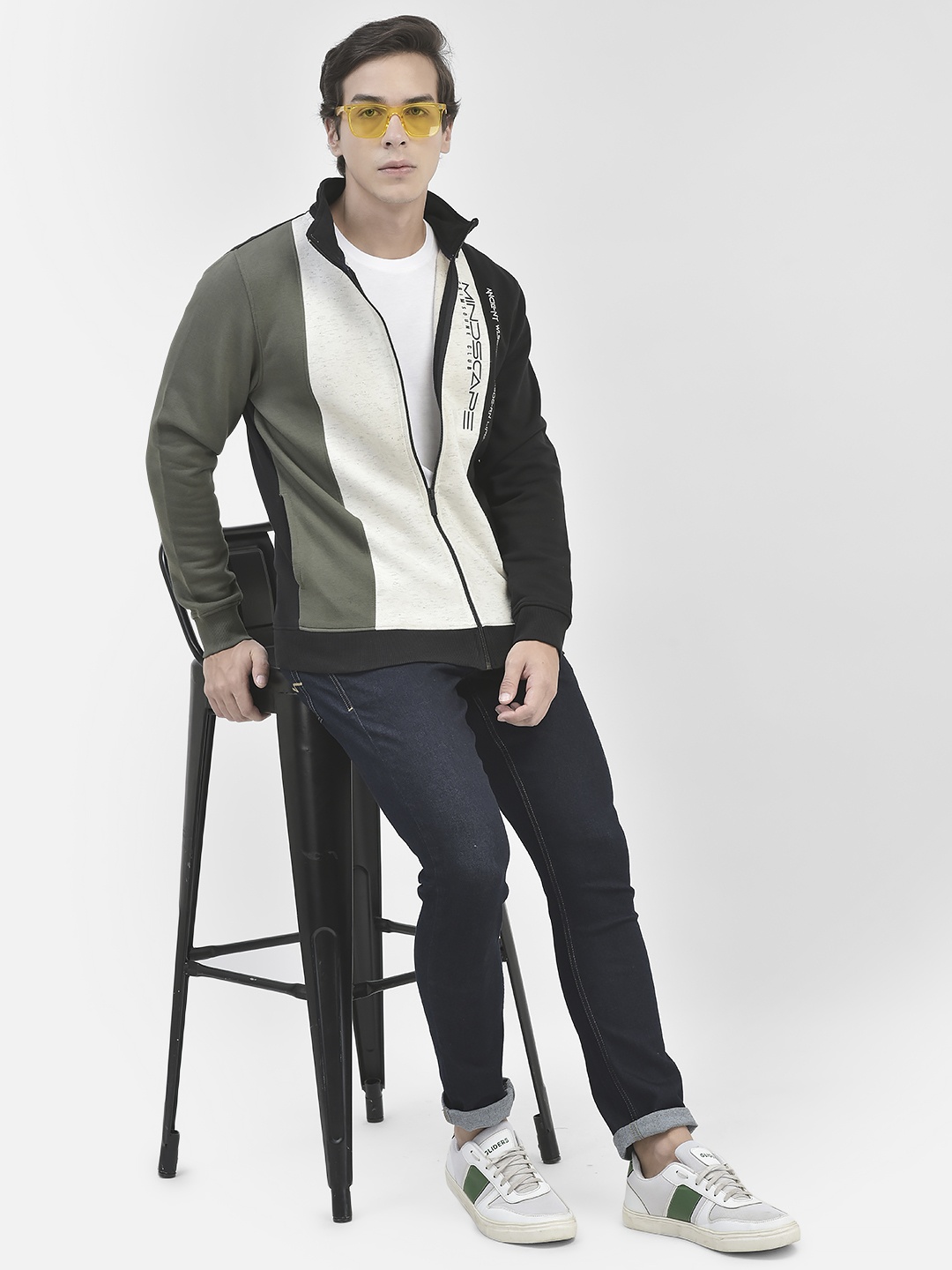 

Crimsoune Club Colourblocked Front Open Sweatshirt, Olive