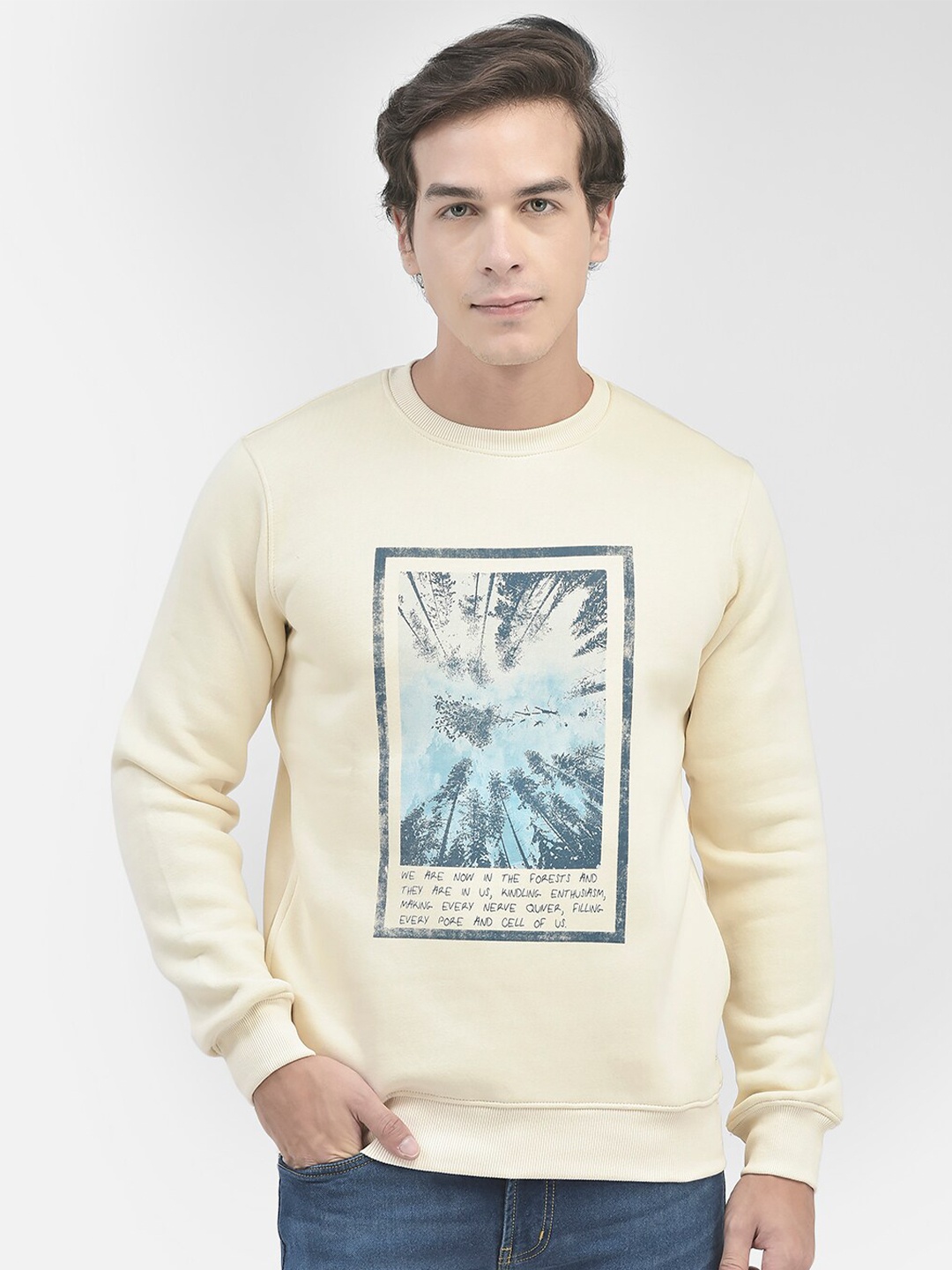 

Crimsoune Club Graphic Printed Pullover, Cream