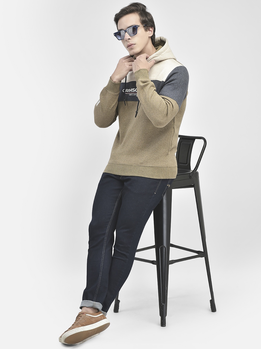 

Crimsoune Club Colourblocked Hooded Cotton Sweatshirt, Beige