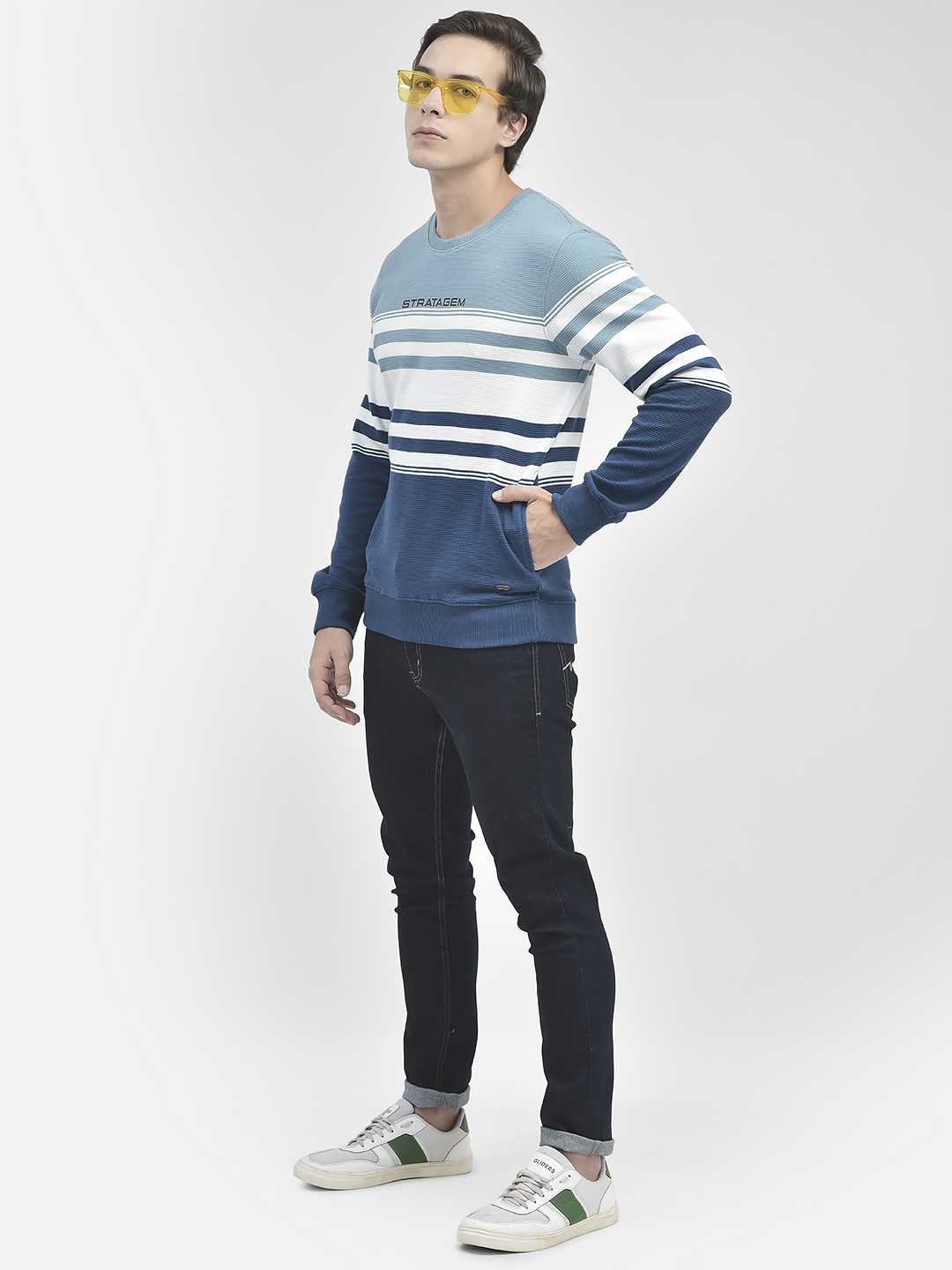

Crimsoune Club Striped Cotton Sweatshirt, Blue