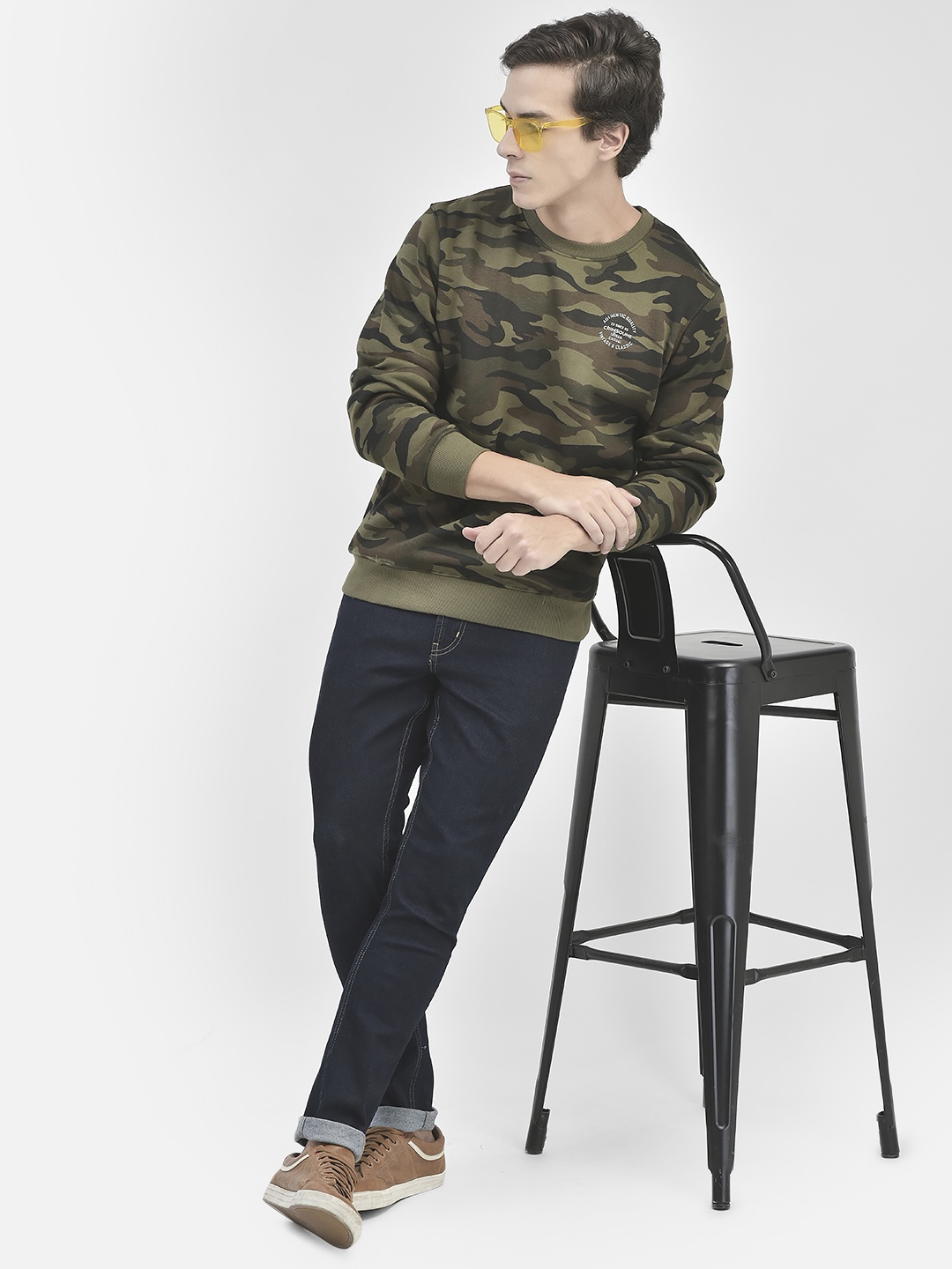 

Crimsoune Club Camouflage Printed Cotton Sweatshirt, Olive