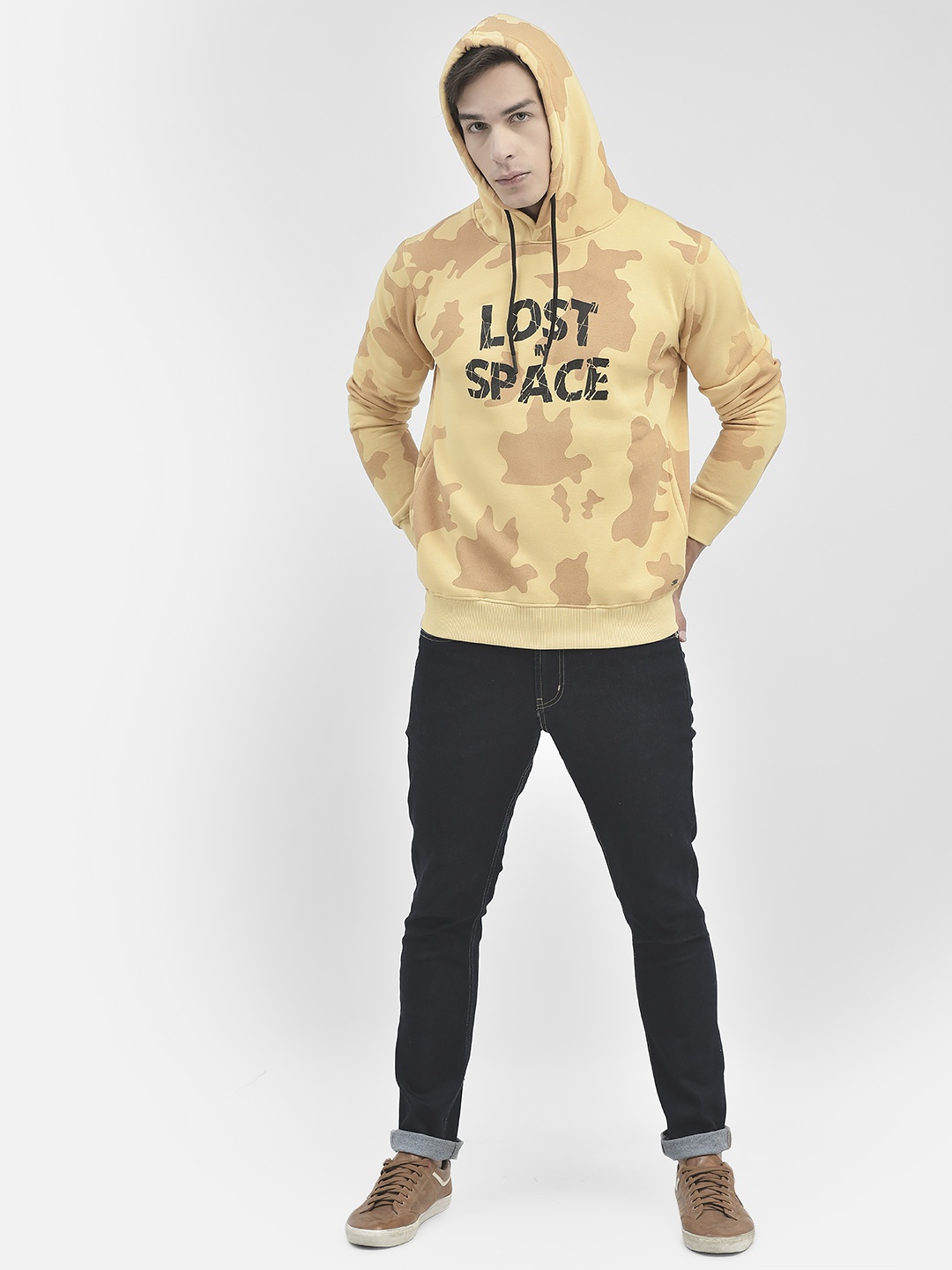 

Crimsoune Club Typography Printed Hooded Cotton Sweatshirt, Yellow