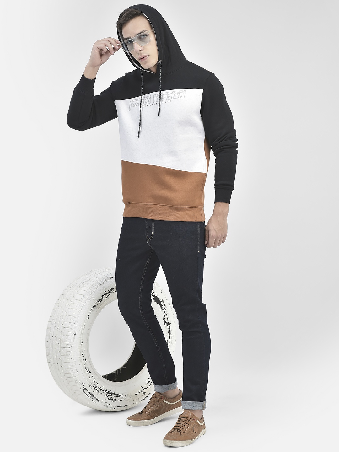 

Crimsoune Club Colourblocked Hooded Pullover Sweatshirt, Navy blue