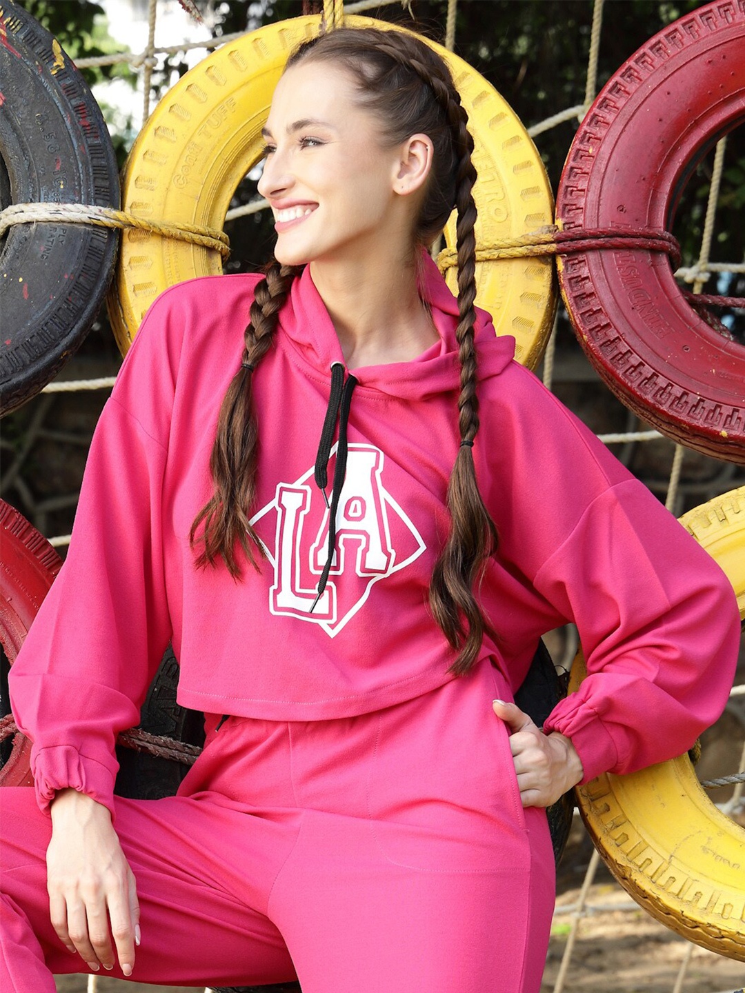 

Sera Printed Hooded Sweatshirt, Fuchsia
