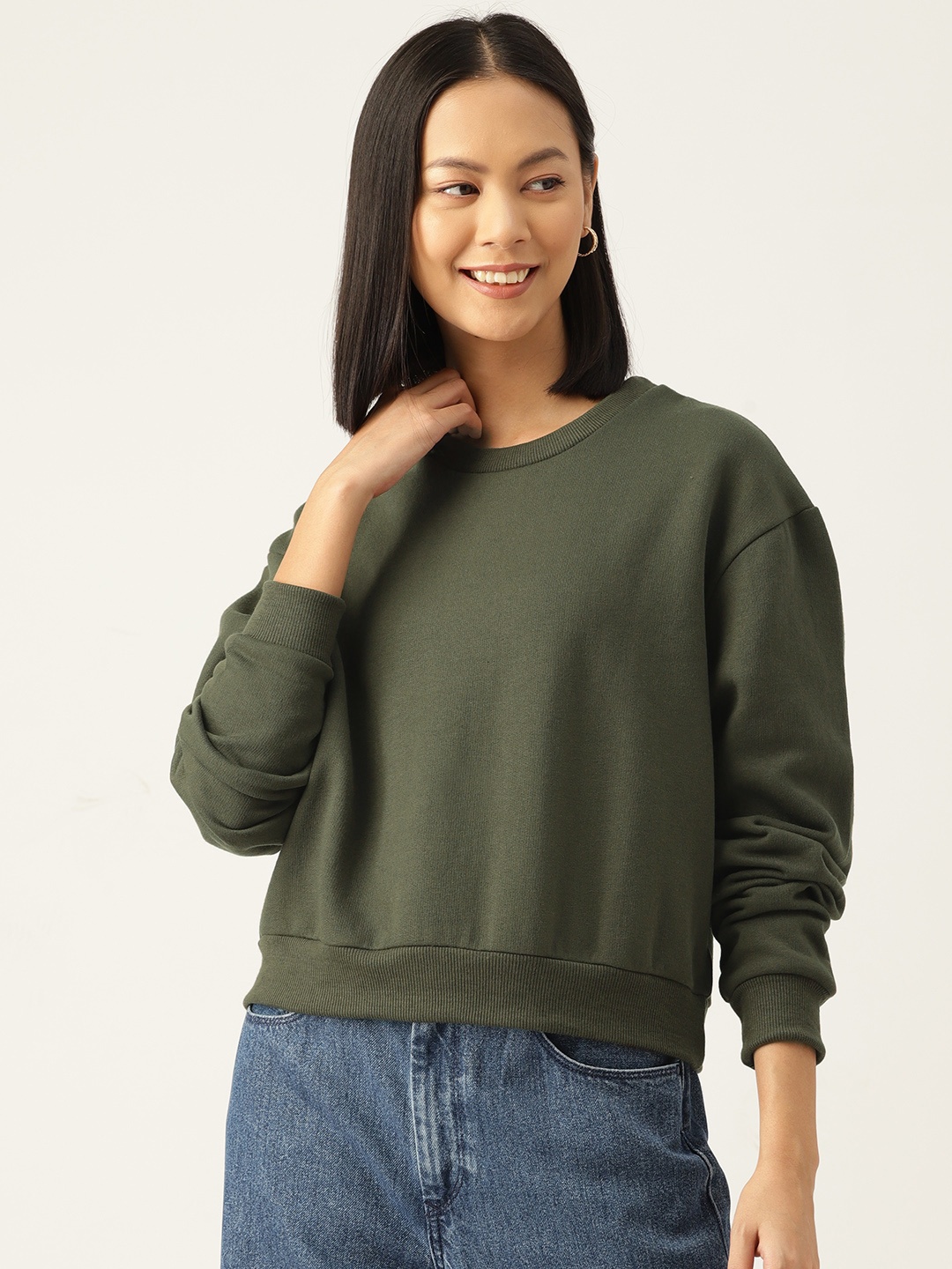 

Rue Collection Solid Sweatshirt, Olive
