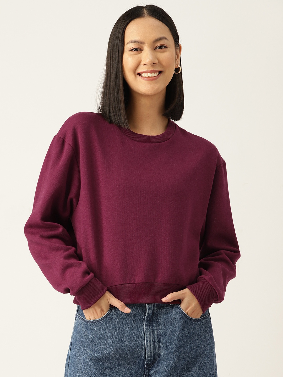 

Rue Collection Solid Sweatshirt, Maroon