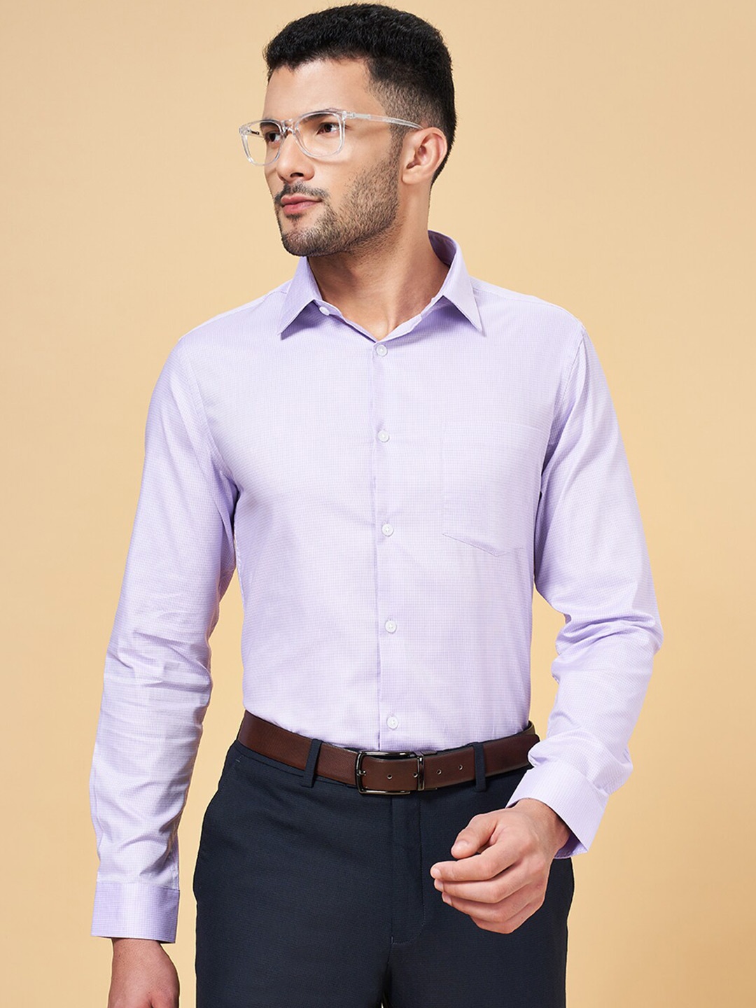

Peregrine by Pantaloons Men Purple Slim Fit Micro Checks Opaque Checked Formal Shirt