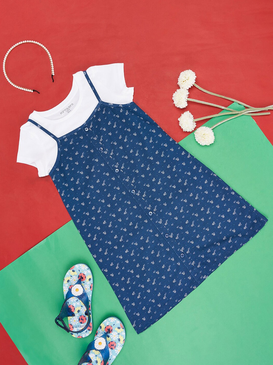 

Pantaloons Junior Girls Floral Printed Shoulder Straps Cotton Sheath Dress, Teal